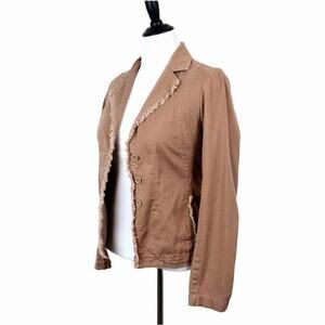 Tom K Nguyen Size 8 Khaki Blazer Jacket Fray Button Down Tan Brown
